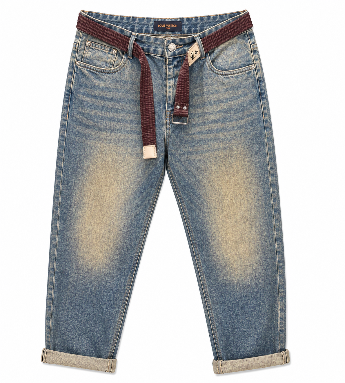 Louis Vuitton-inspired vintage wash monogram wide leg jeans - Shobeir
