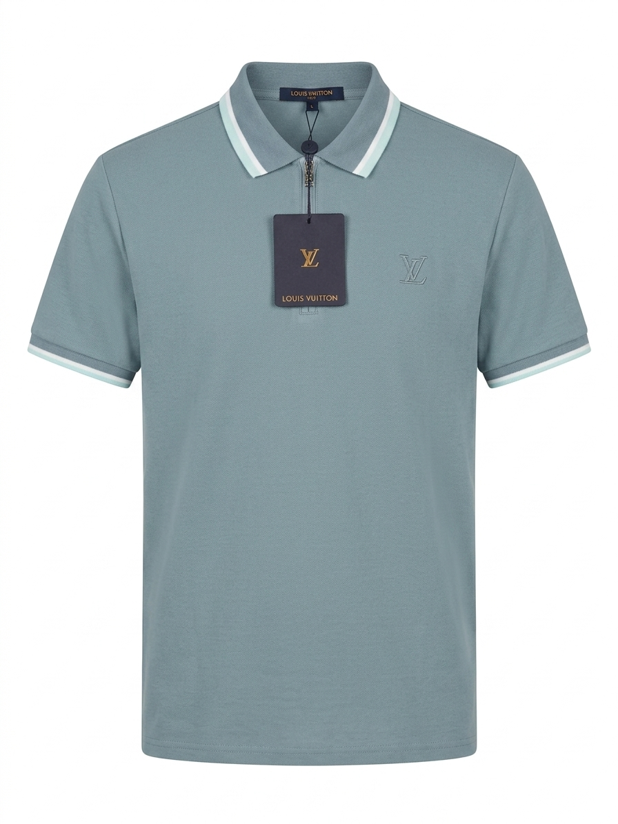 Louis Vuitton-inspired polo shirt light blue - Shobeir