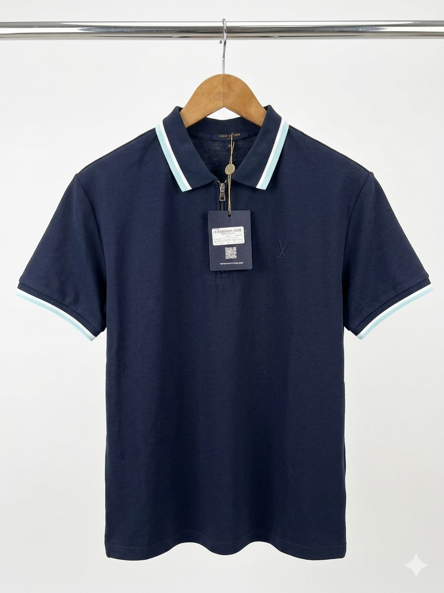 Louis Vuitton-inspired polo shirt navy - Shobeir